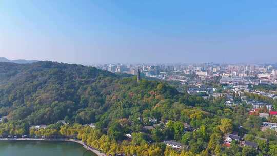 浙江杭州西湖景区宝石山保俶塔航拍旅游风景