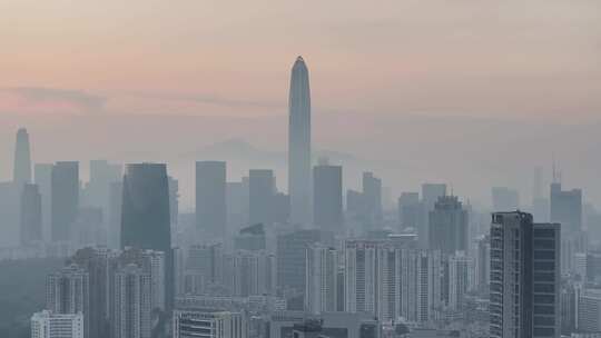 深圳福田清晨平流雾日出航拍