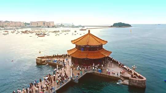 青岛城市地标夜景航拍延时摄影