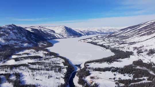 新疆阿勒泰地区喀纳斯景区雪景航拍