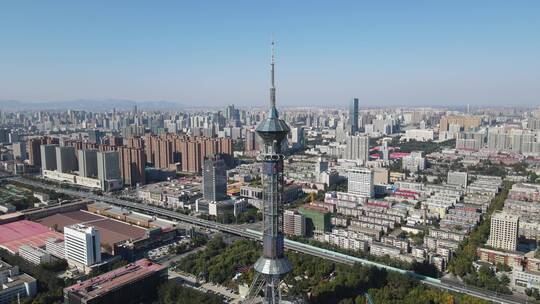 航拍河北石家庄城市风光