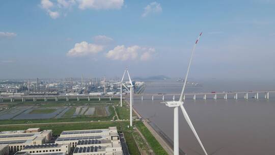 嘉兴海盐县港区杭州湾跨海周边风力4K航拍视频素材模板下载