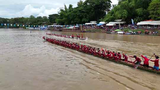 老挝龙舟节现场航拍
