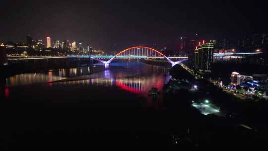 重庆菜园坝长江大桥夜景航拍视频素材模板下载