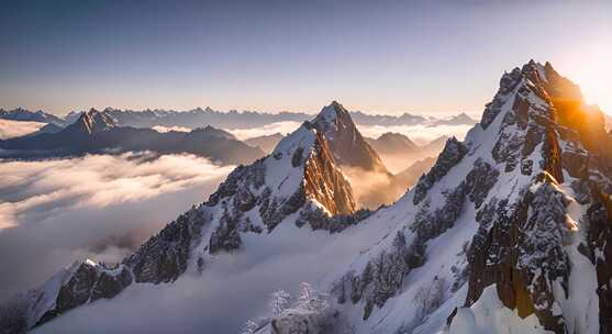 雪山云雾阳光山峰云海日出自然生态环境风景