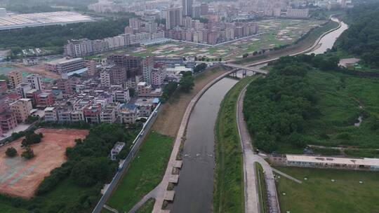 航拍深圳龙华区观澜城市绿化