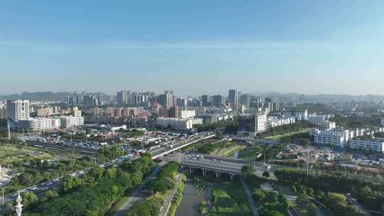 深圳光明区左岸科技公园航拍茅洲河碧道风景
