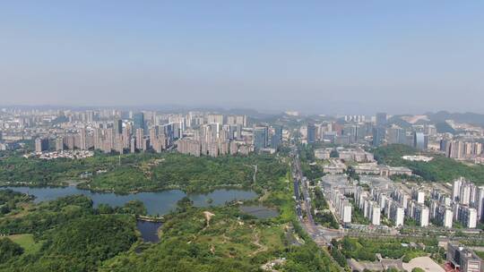 航拍贵州贵阳观山湖区观山湖公园