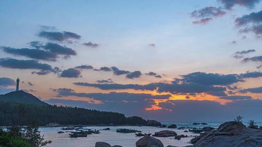 海南文昌海湾七彩朝霞日出延时