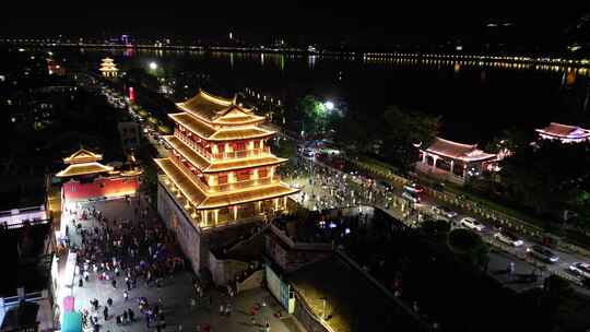 广东潮州古城夜景航拍