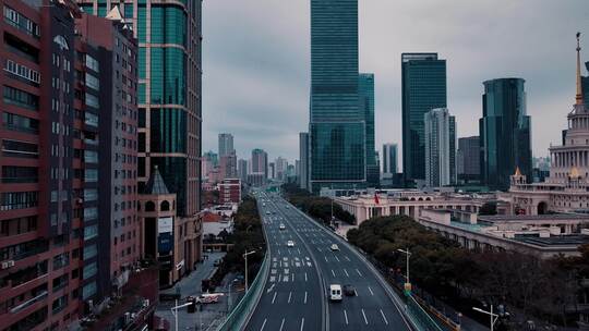 上海浦西延安高架航拍