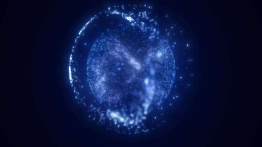 蓝色能量魔术圈，球体，由未来波和原子烯粒