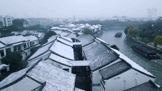 航拍苏州盘门雪景苏州雪景