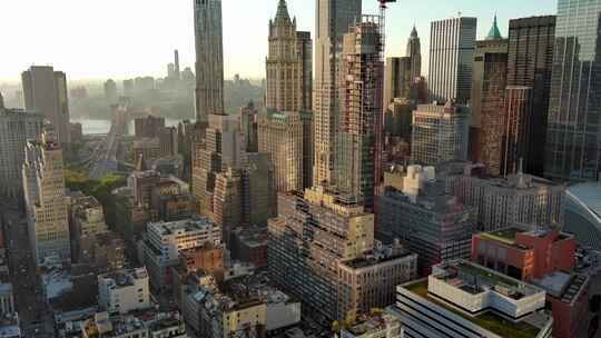 城市航拍纽约曼哈顿翠贝卡积木大厦摩天大楼