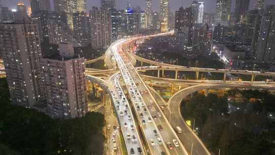 航拍上海 延安高架夜景