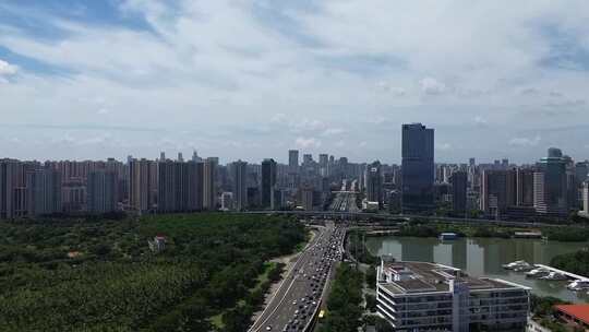 航拍海南省海口市城市风光视频