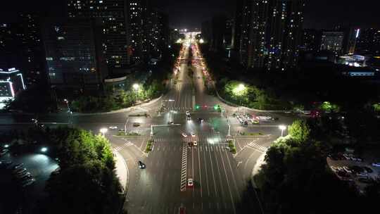 山东潍坊城市夜景交通航拍