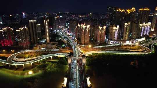 福建泉州晋江大桥田安大桥夜景灯光交通航拍视频素材模板下载