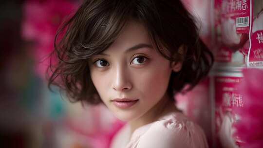 温柔女性注视镜头传递温暖力量