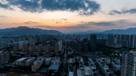 浙江台州城市日落风光航拍