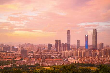 南宁东盟商务区延时日转夜地标夜景城市