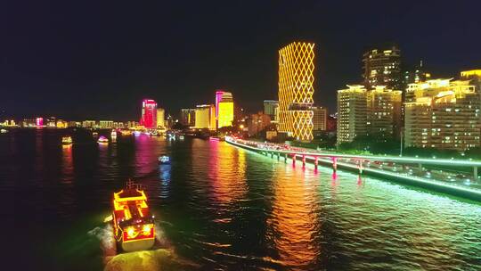 厦门演武大桥鹭江道游轮夜景视频素材模板下载
