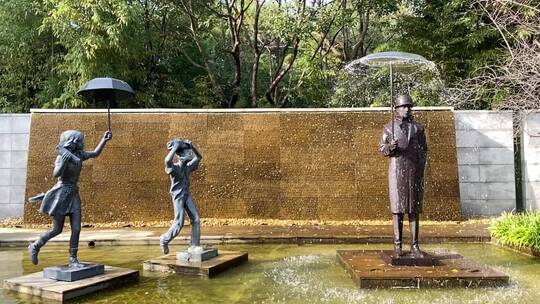 上海静安区雕塑喷泉慢动作
