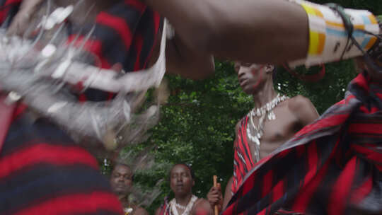 非洲坦桑尼亚非洲部落成员进行传统舞蹈表演