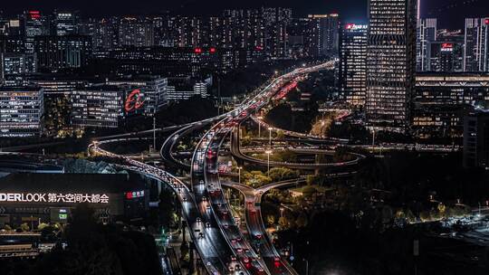 4K航拍杭州时代高架路夜景