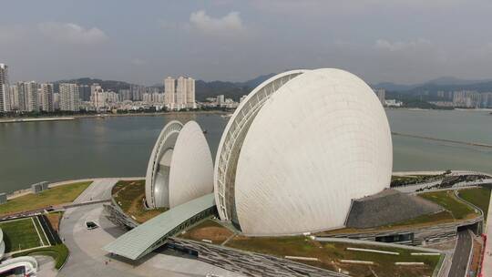 广东珠海贝壳大剧院地标建筑航拍