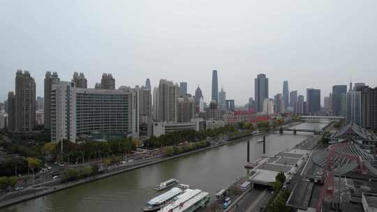 天津海河风景古文化街码头城市风光航拍