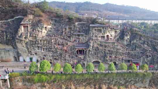 四川广元市千佛崖景区石雕石窟石刻航拍