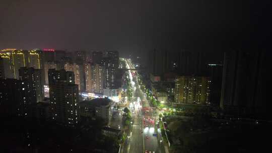 山东菏泽城市夜景交通车辆行驶航拍