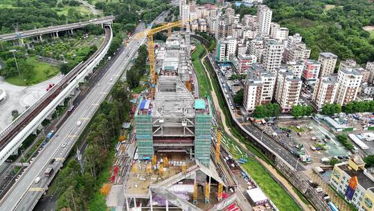 城市商业广场施工工地吊塔航拍深圳