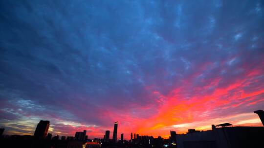 沈阳城市落日火烧云日落 夕阳西下晚霞