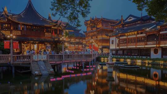 上海旅游风景豫园城隍庙风光延时