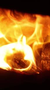 竖屏木柴火焰焚烧烤肉横移