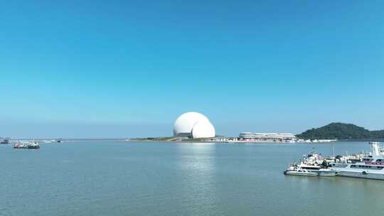 珠海日月贝航拍珠海大剧院地标城市建筑风光