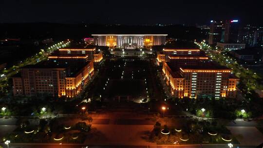 泉州市政府泉州图书馆夜景航拍泉州东海夜景