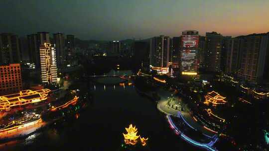 贵州铜仁碧江大桥夜景航拍
