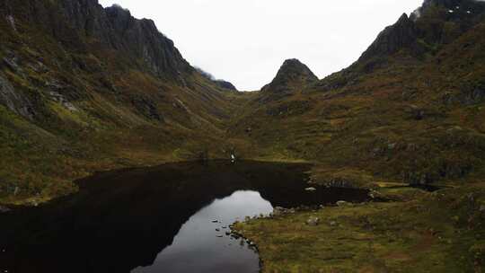 湖，草，无人机，Lofoten