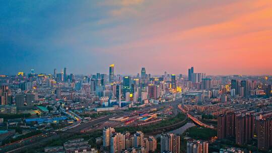 中国东北辽宁沈阳城市风景夜景晚霞航拍