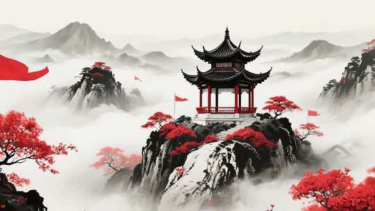 中式山水楼阁风景画面