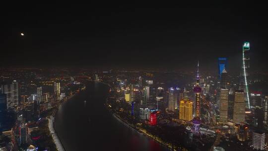航拍夜幕下的上海陆家嘴夜景风光