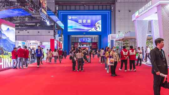 第六届中国进口博览会5.2馆国家展人流延时视频素材模板下载