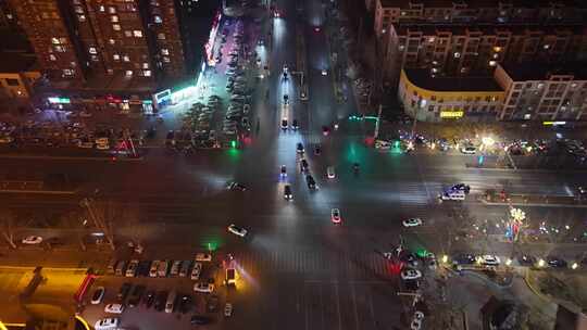 航拍 夜景 过年 年味 年末 夜晚 道路 车辆