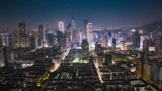 南京城市夜景新街口商圈4k航拍延时
