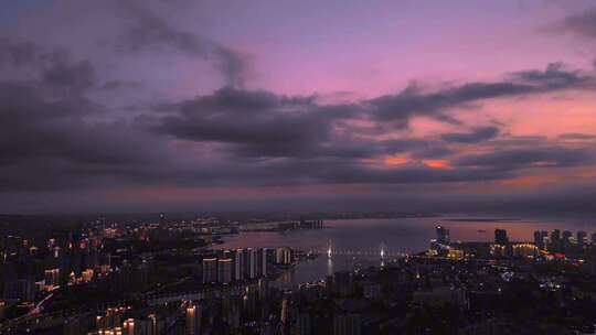 航拍海口城市夜景风光