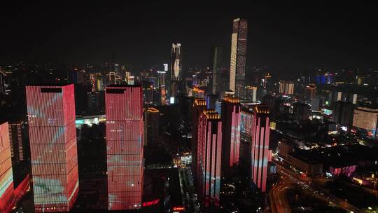 长沙夜景航拍开福区万达广场湘江灯光秀风光