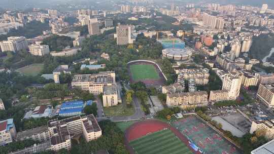 日落黄昏时刻 航拍重庆西南大学 地标建筑